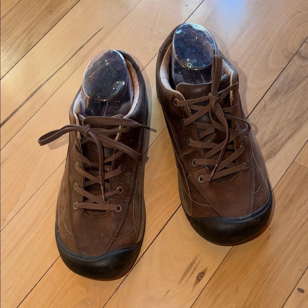 Keen Presidio Brown Leather Walking Shoes Womens Lace Up Spenco Insoles